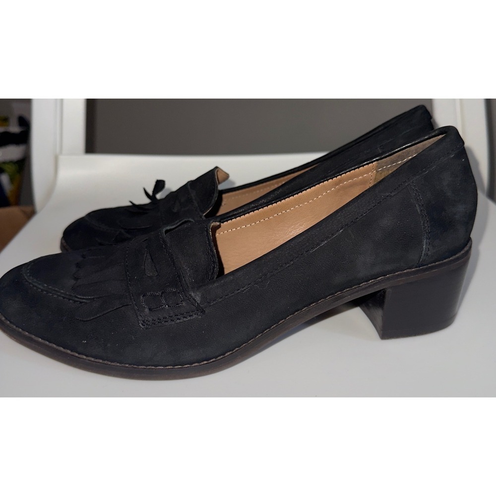 Dune‎ London Black Suede Kiltie Fringe Penny Loafers Block Heel Womens Shoes 10